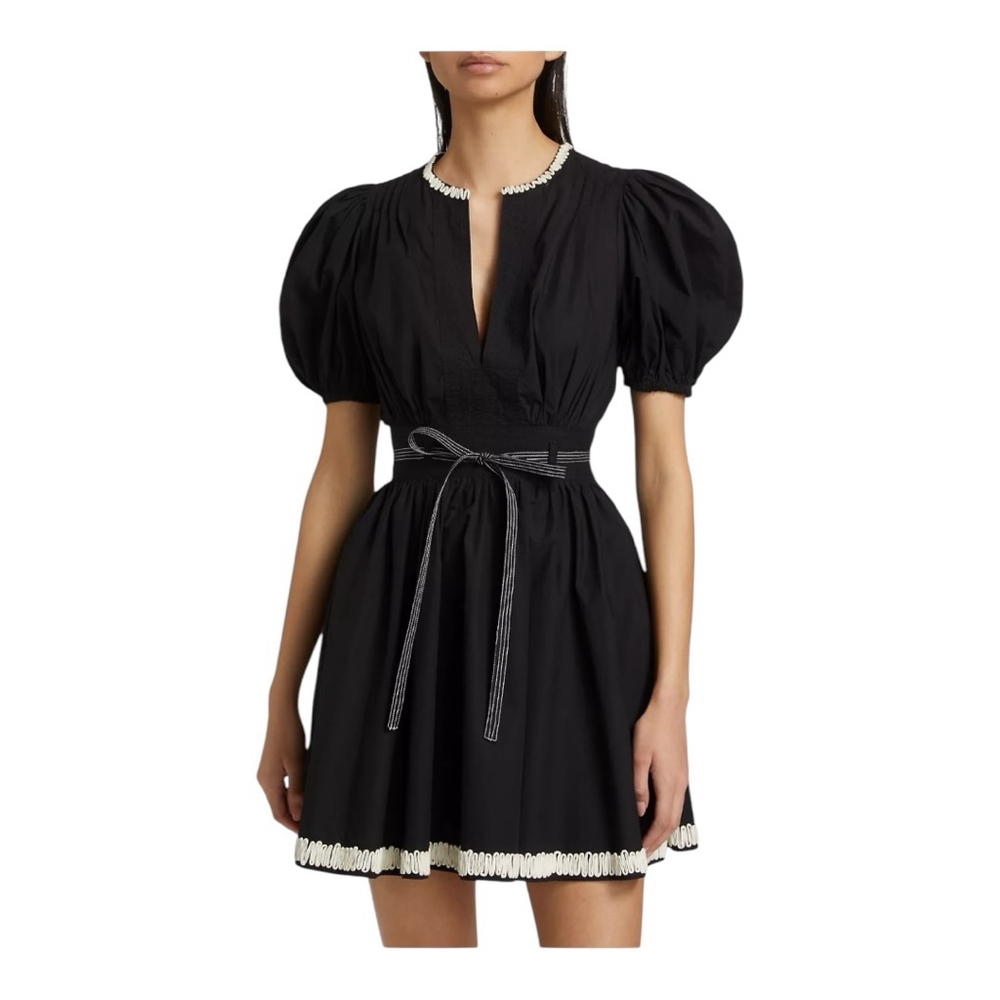 Ulla Johnson Wilda Black Cotton Puff Sleeve Mini Dress Size 12 - Picture 3 of 14